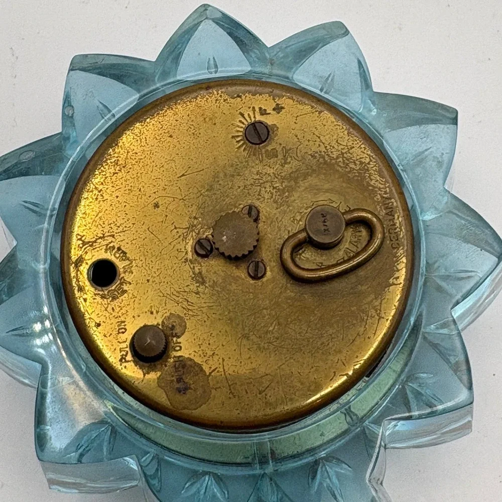 Vtg Phinney Walker Blue Lucite Alarm Clock MCM Flower Star Germany Parts Only
